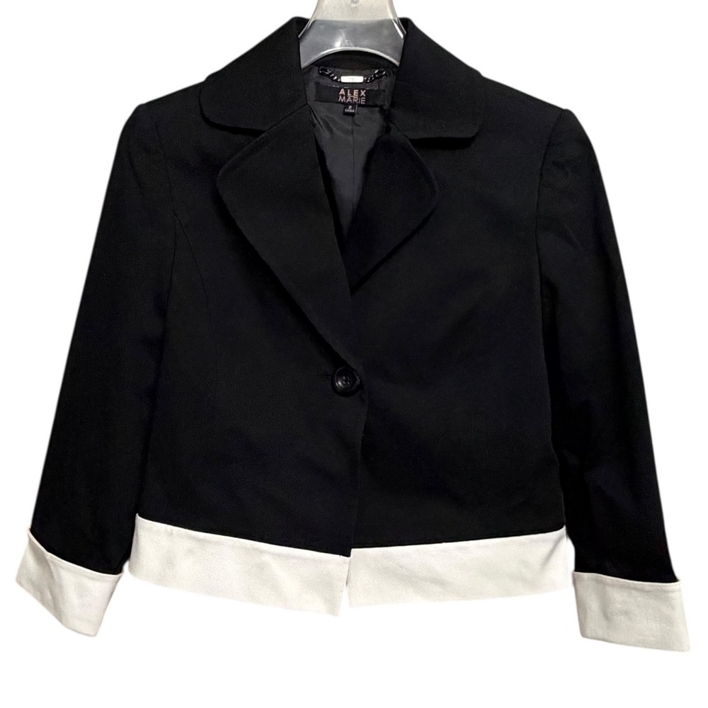Alex Marie‎ Womens Black/White 3/4 Sleeve Blazer Size 2